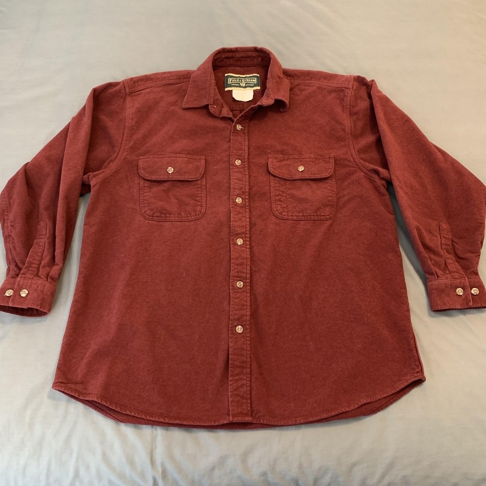 Field & Stream Shirt Mens XL Red Chamois Flannel Button Front Long Sleeve‎